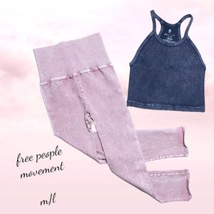 Free People Movement Happiness Runs Leggings Top Set Pink Grey M L